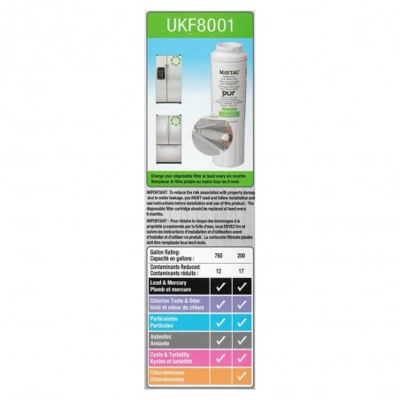 Filtre UKF8001 pour frigo - Filtre à eau UKF8001 d'origine Maytag