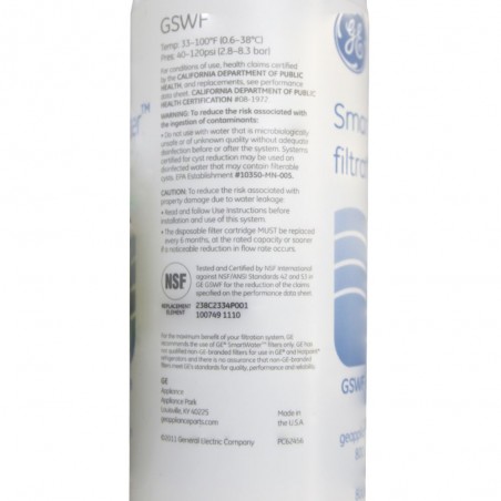 Filtre GSWF pour frigo - Filtre à eau GSWF d'origine GE General Electrics