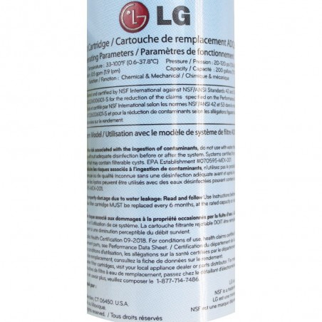 Filtre LT700P pour frigo - Filtre à eau LT700P d'origine LG