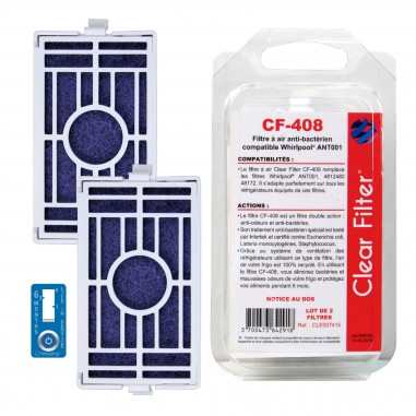 Filtre à air Clear Filter® ANT001 CF-408 antibactérien compatible Whirlpool® - Pack de 2