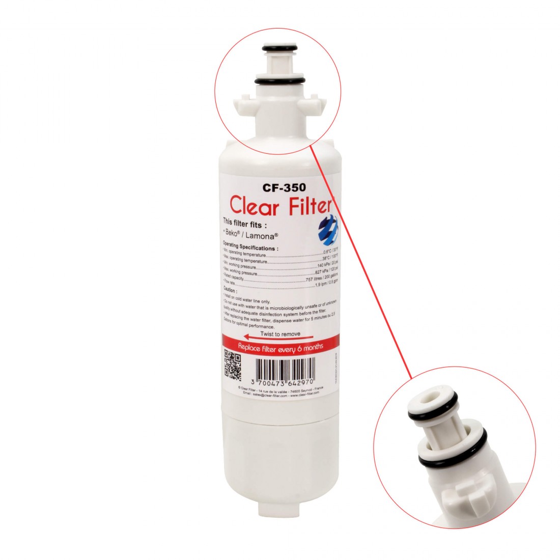 Filtre Clear Filter® 4874960100 CF-350 compatible Beko® / Lamona