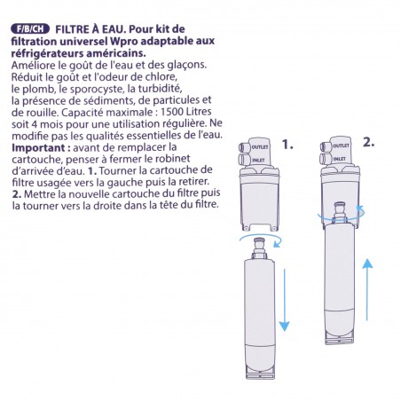 Filtre USC009 pour frigo - Filtre à eau USC009 d'origine Wpro® pour Whirlpool®